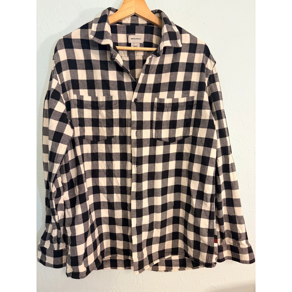 Woolrich Flannel Shirt M Black White Buffalo Plaid Outdoors Cabin Grunge